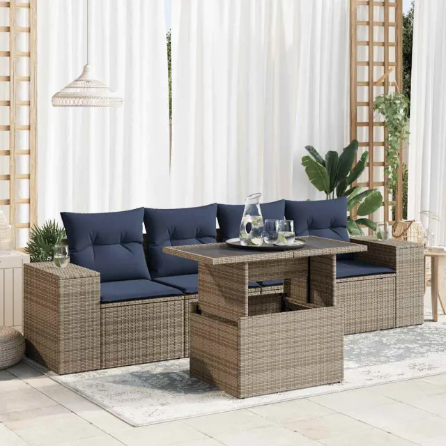 vidaXL 5-delige Loungeset met kussens poly rattan acacia grijs, foto 2