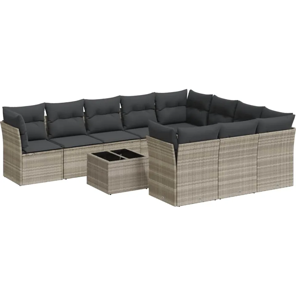 vidaXL 11-delige Loungeset met kussens poly rattan lichtgrijs grijs, foto 4