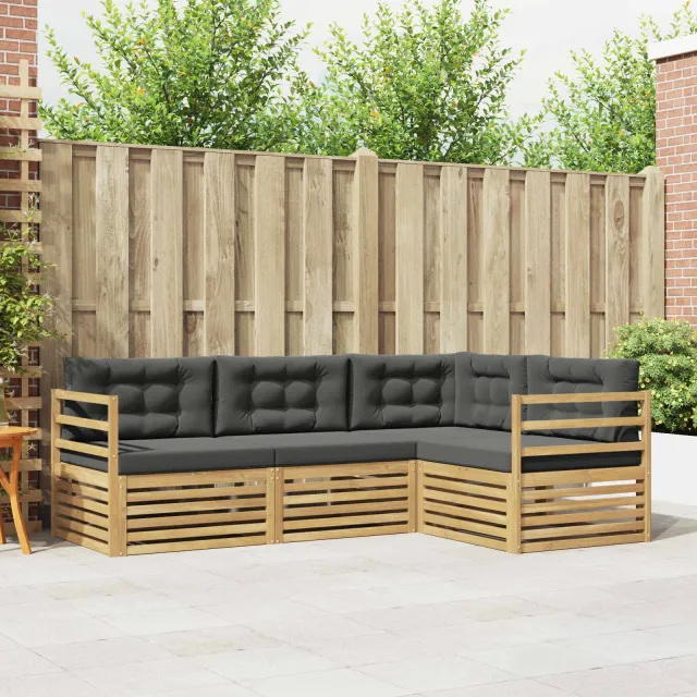 vidaXL Buiten bankenset 4 st 4-zits Wit en antracietkleurig Polyester Bruin