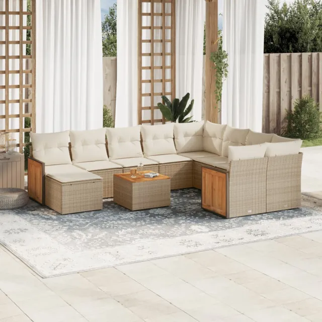 vidaXL 11-delige Tuinset met kussens poly rattan beige, foto 2