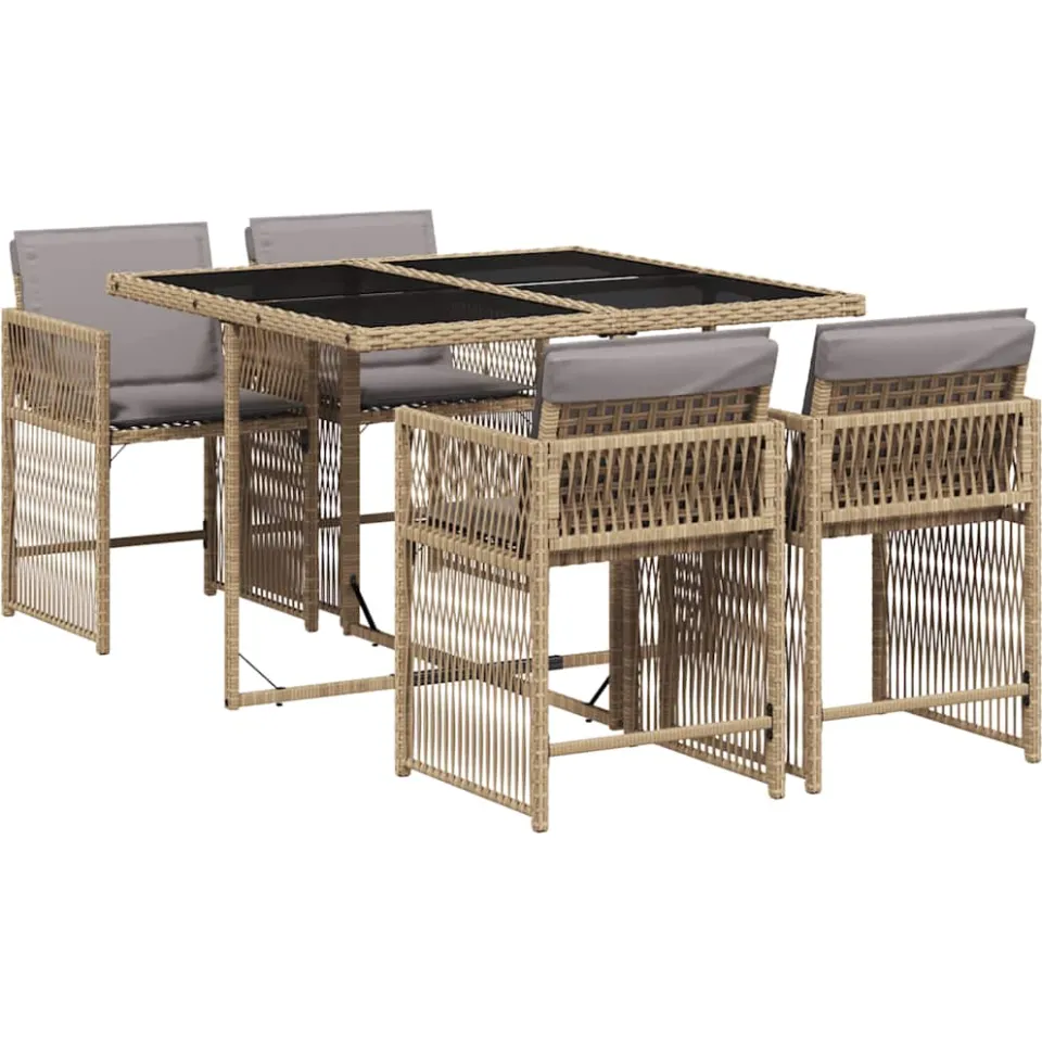 vidaXL 5-delige Tuinset met kussens poly rattan gemengd beige, foto 3