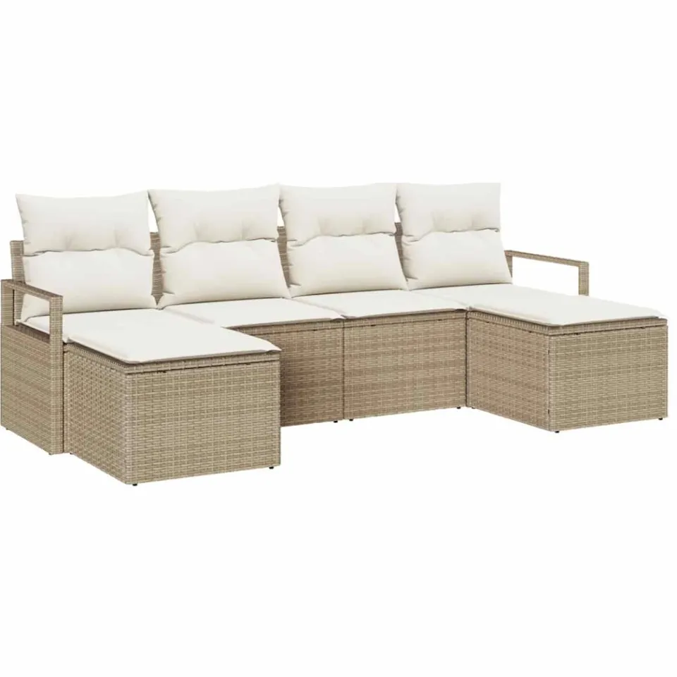 vidaXL Bankstel 6 st Beige poly rattan