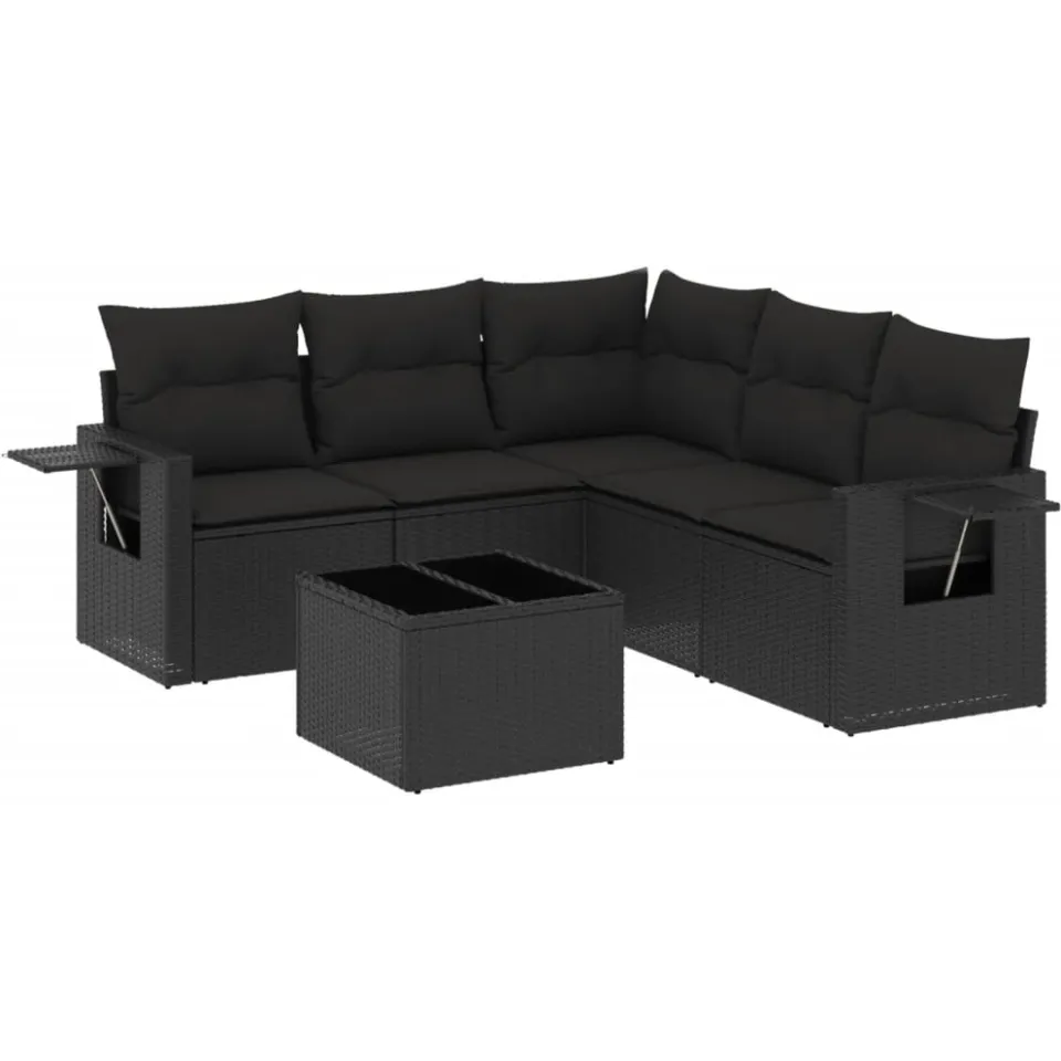 vidaXL 6-delige Loungeset met kussens poly rattan zwart, foto 4