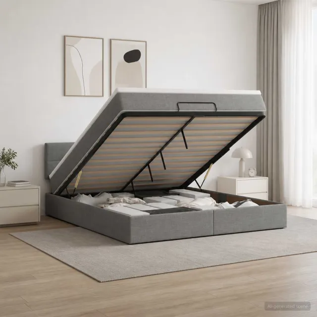 vidaXL Ottoman bed met matras Donkergrijs 160 x 200 cm Stof