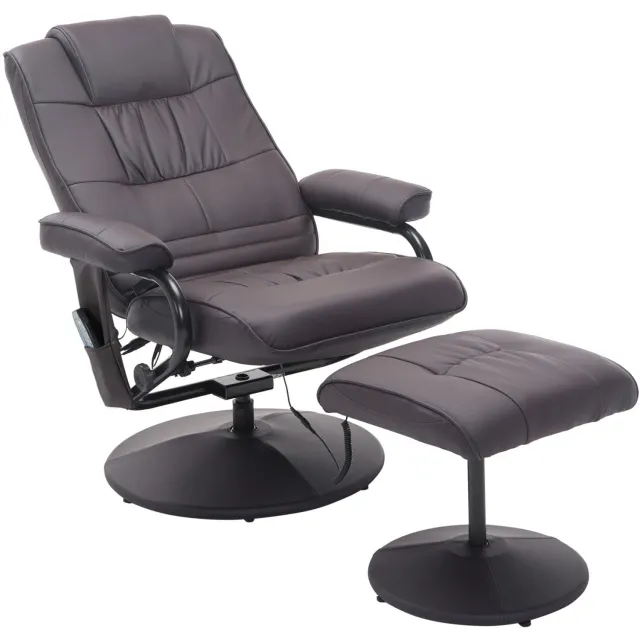Homona Massagefauteuil met hocker - Met 10 vibratiestanden - Draaibaar - Kunstleer - 77 x 84 x 95 cm - Bruin