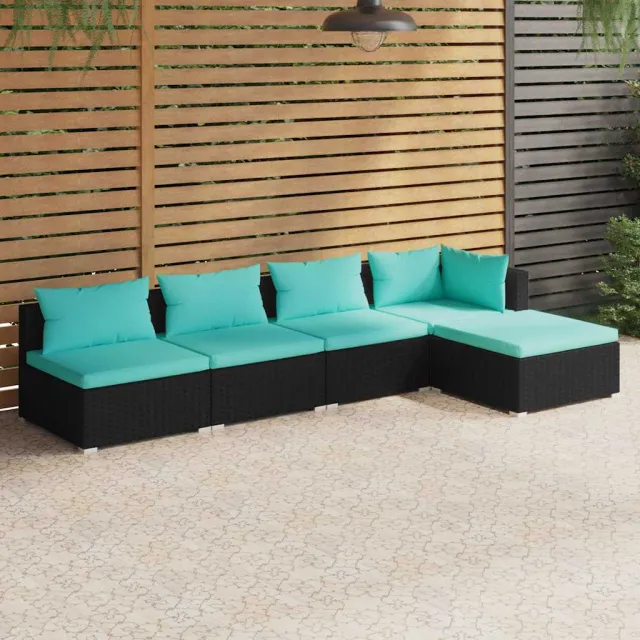 vidaXL 5-delige Loungeset met kussens poly rattan zwart, foto 2