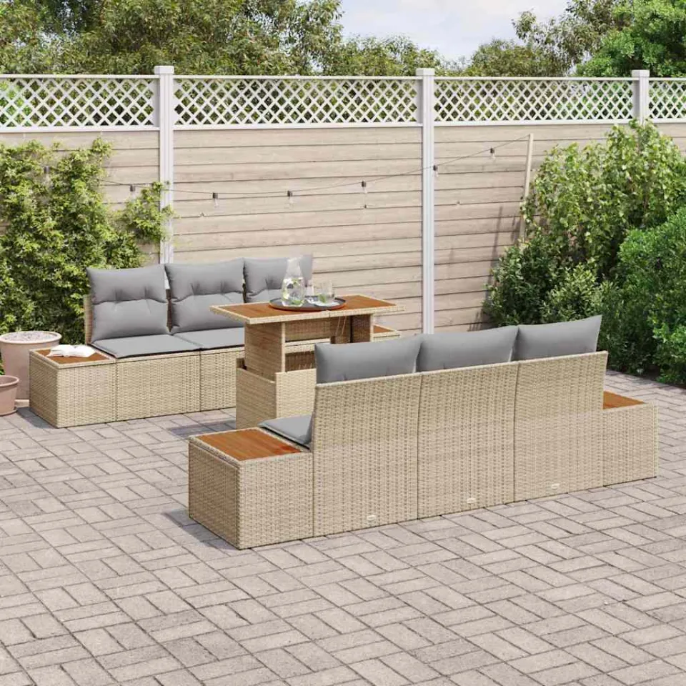 vidaXL Tuin Sofa Set 7 st Beige Poly riet, foto 3