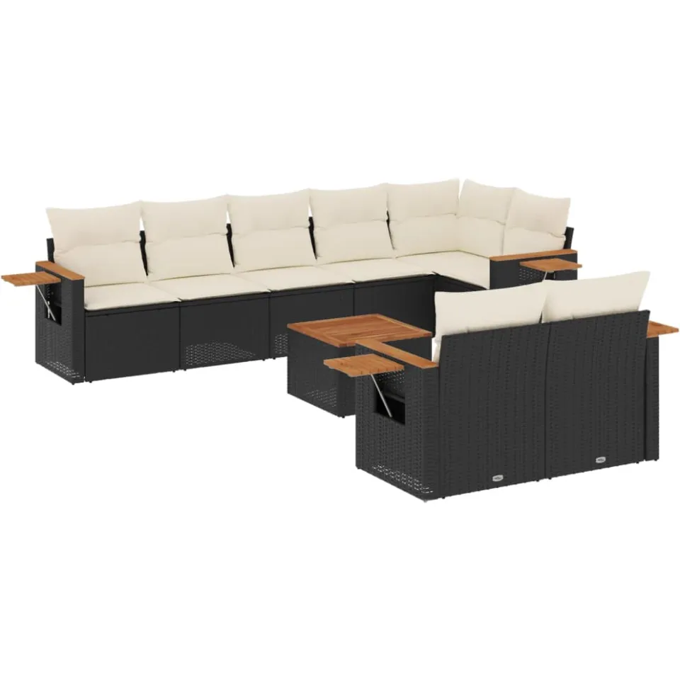 vidaXL 9-delige Loungeset met kussens poly rattan zwart, foto 3