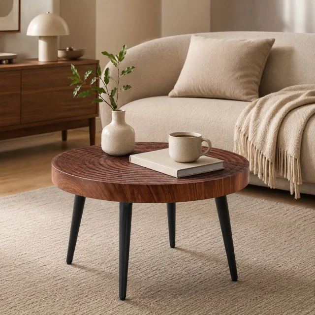 CHICFURN Salontafel - Ruimtebesparend - Rond - Walnoot
