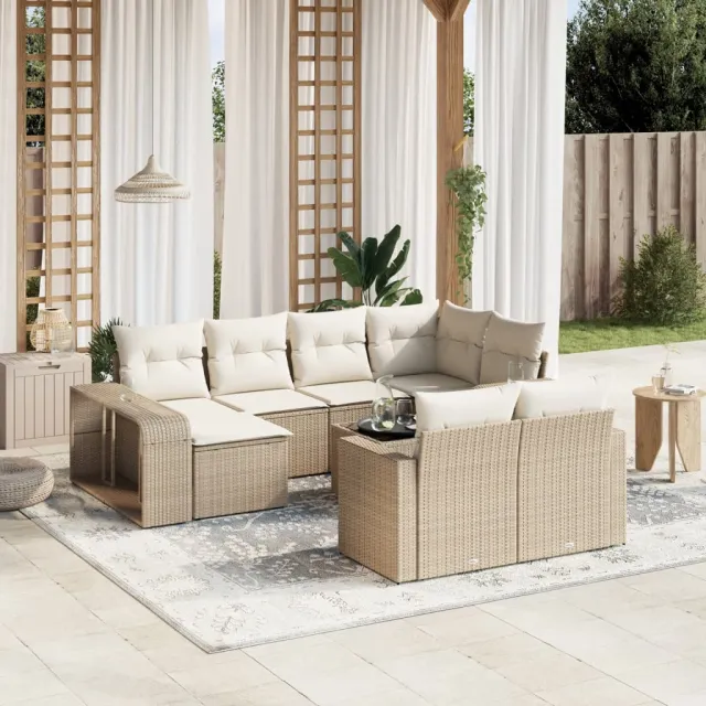vidaXL 11-delige Tuinset met kussens poly rattan beige, foto 2