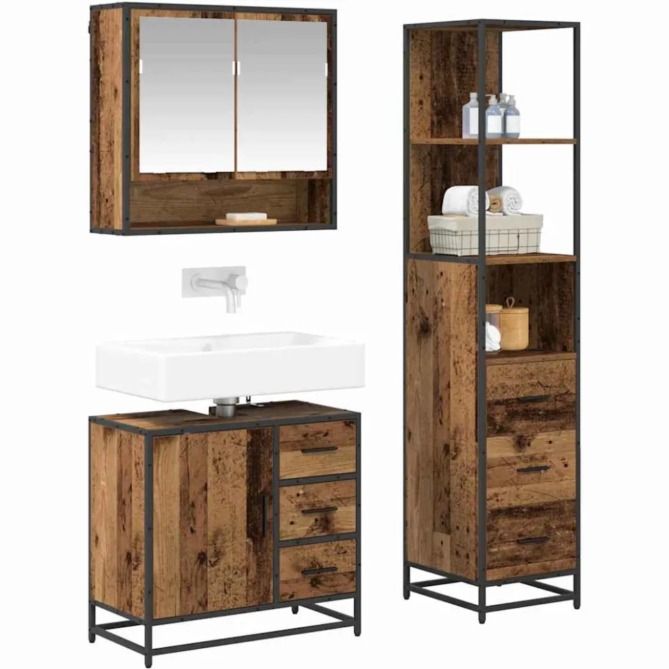 vidaXL Badkamermeubelset 3 st Oud Hout Bewerkt hout Bruin