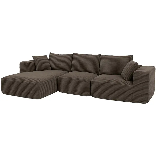 MCW B bankstel MCW-P20, 3-zitsbank Loungebank, stof/textiel corduroy (370 g/m²) Ligvlak links ~ bruin