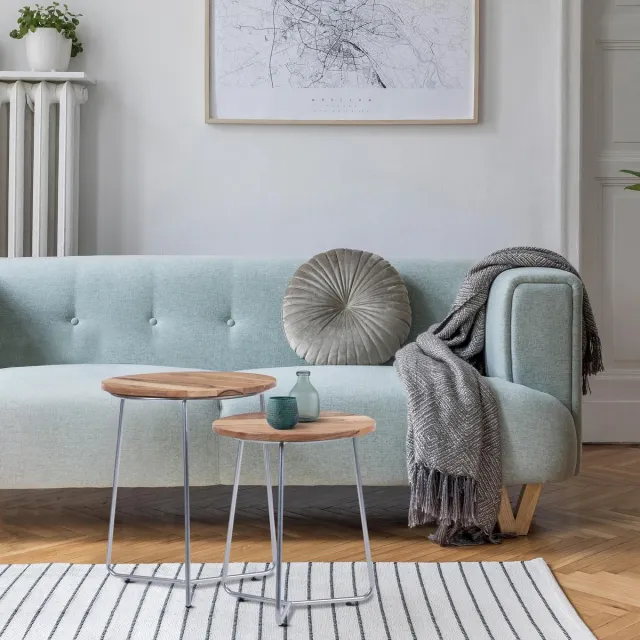 womo-design unikat salontafel rond massief gerecycled hout met metalen korfonderstel zwart ø 50 x h 50 cm handgemaakt modern industrieel woonkamertafel bijzettafel/sofatafel/koffietafel uniek karakter met natuurlijke houtnerf rustiek Bruin, Zilver