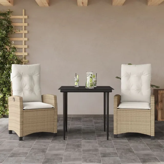 vidaXL 3-delige Tuinset met kussens poly rattan beige, foto 2