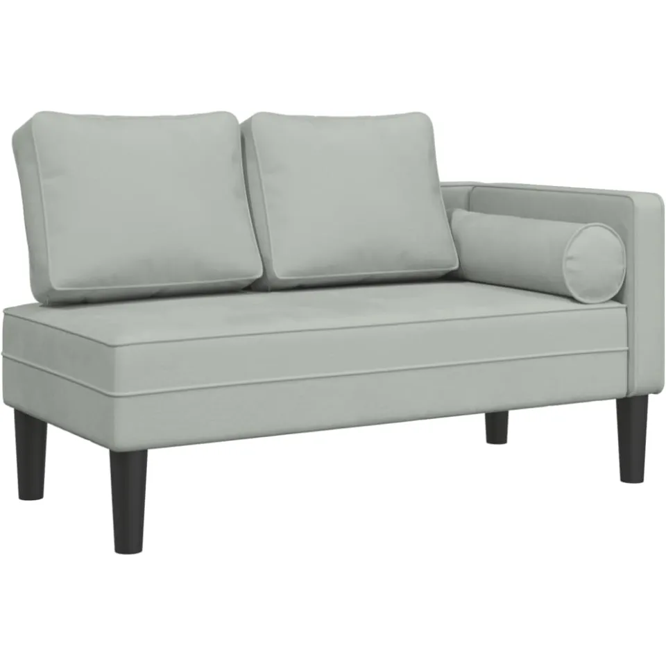 vidaXL Chaise longue met kussens fluweel lichtgrijs grijs, foto 3