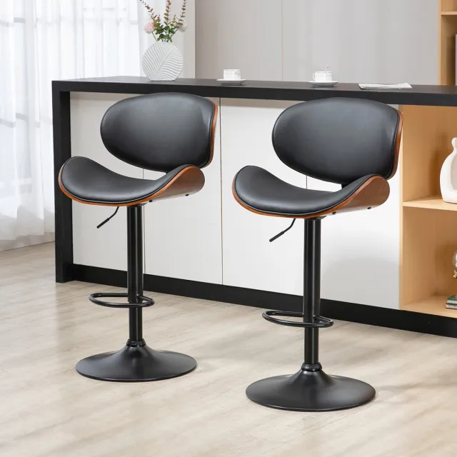 MIVRAY Barkruk 53 x 52 x 92-112 cm - In Hoogte Verstelbaar En Draaibaar - Voor Keuken En Bar - Kunstleer En Staal - Zwart