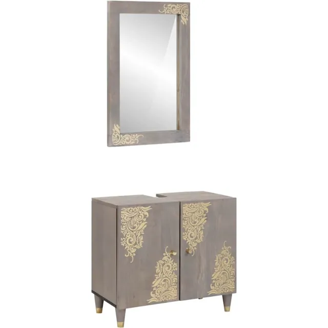 vidaXL Badkamerkastenset 2 st Grijs 62 x 33 x 58 cm Massief Mango Hout