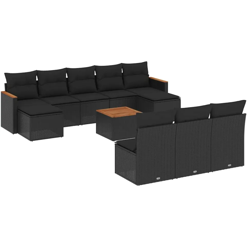 vidaXL 11-delige Loungeset met kussens poly rattan zwart, foto 3