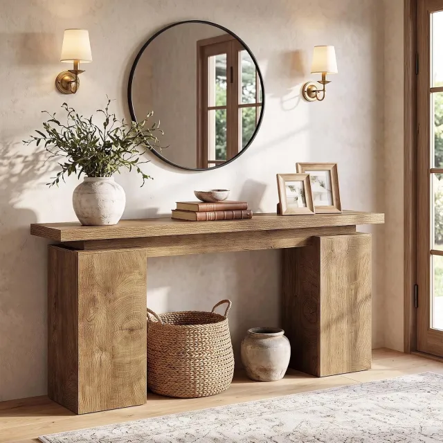 Tribesigns Consoletafe - smalle Sidetable met een stevig onderstel - Bruin - 160 x 30 x 80 cm - Console Tafel voor Hal, Woonkamer, Entree