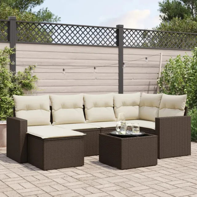 vidaXL 7-delige Loungeset met kussens poly rattan bruin, foto 2