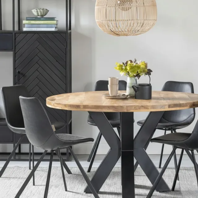 Mahom Mangohouten Eettafel Madison Rond 140 cm Mahom Industrieel - Dinertafel van Mangohout & Metaal - Industriële Eettafel Bruin