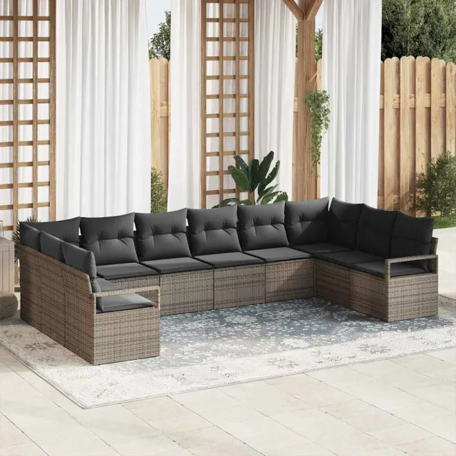 vidaXL Bankstel 10 st Grijs poly rattan