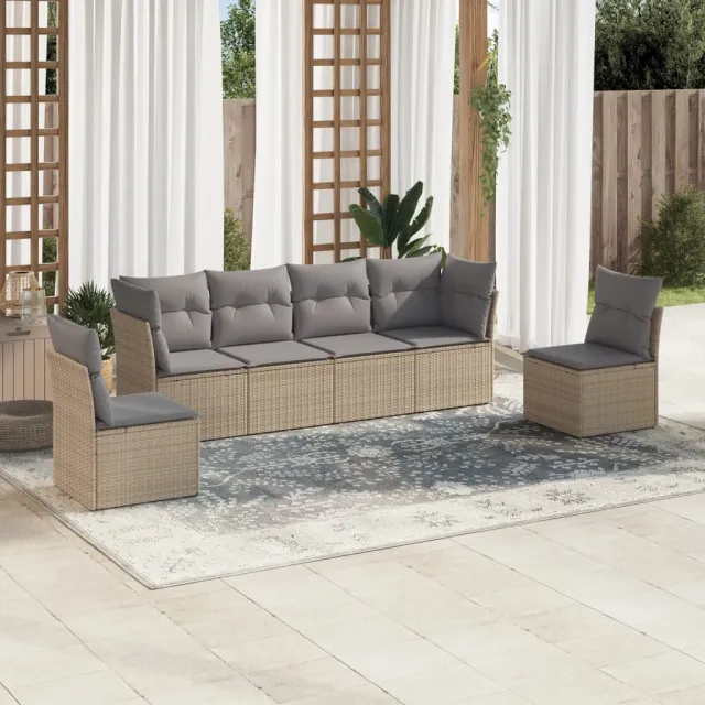 vidaXL 6-delige Loungeset met kussens poly rattan beige, foto 2