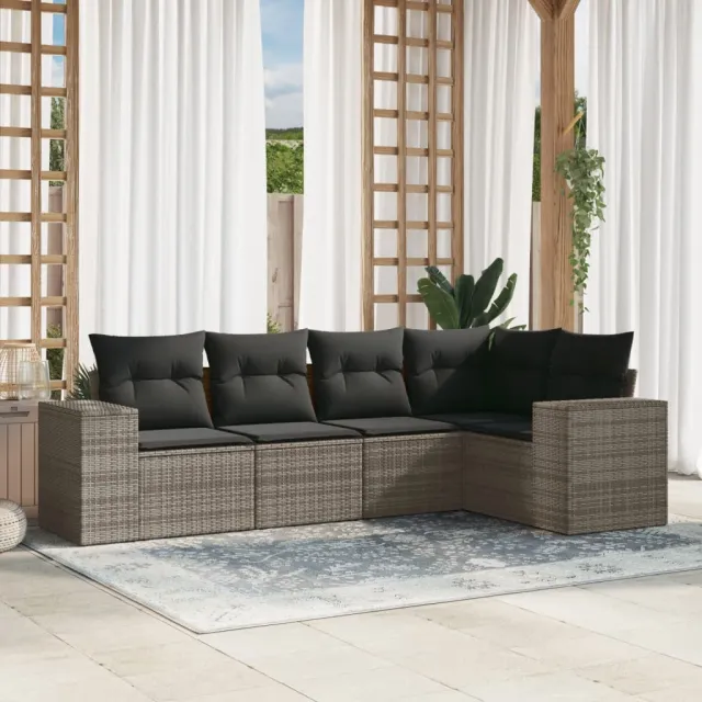 vidaXL 5-delige Loungeset met kussens poly rattan grijs, foto 2