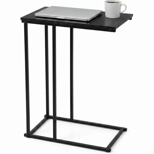 Cheqo Bijzettafel - Laptoptafel - Banktafel - Zwart - met Metalen Frame - voor Woonkamer en Slaapkamer - Industrieel Design - Sofa Tafel - Nachtkastje - Salontafel - Sidetable - Koffietafel - Haltafel - MDF Tafelblad Multi