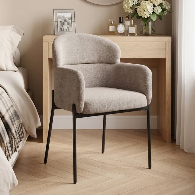 MIVRAY Fauteuil 60 x 57 cm - Ergonomische Rugleuning Met Armleuningen - Voor Woonkamer En Slaapkamer - Polyester - Lichtbruin Light Brown