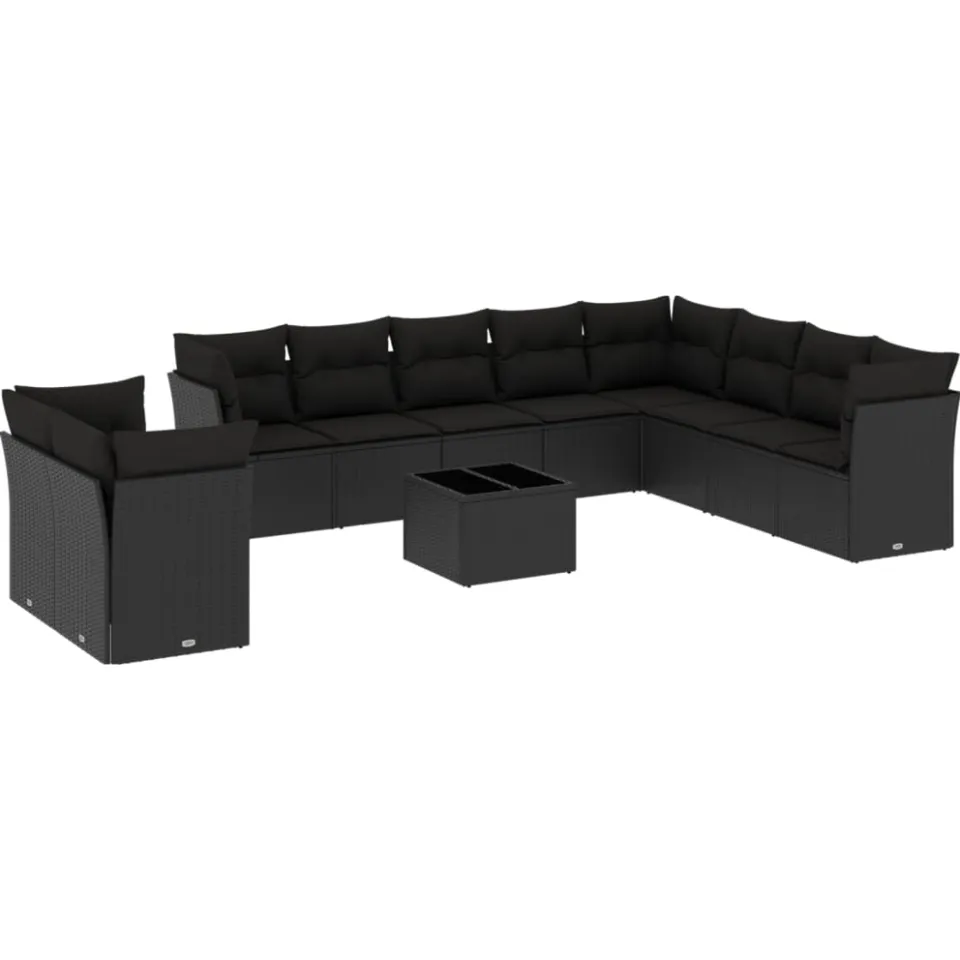 vidaXL 11-delige Loungeset met kussens poly rattan zwart