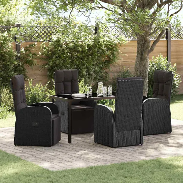 vidaXL Tuin eettafelset 5 st Zwart poly rattan