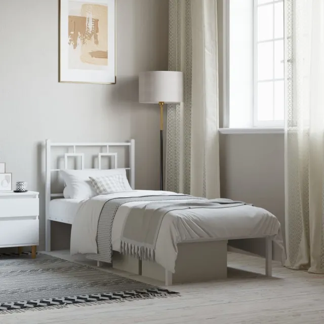 vidaXL Bedframe met hoofdbord zonder matras metaal wit 75x190 cm