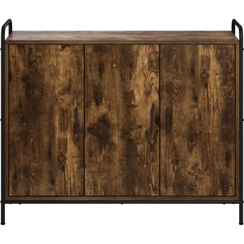 vidaXL Dressoir Gerookt eiken 97 x 33 x 81 cm Bewerkt hout, foto 4