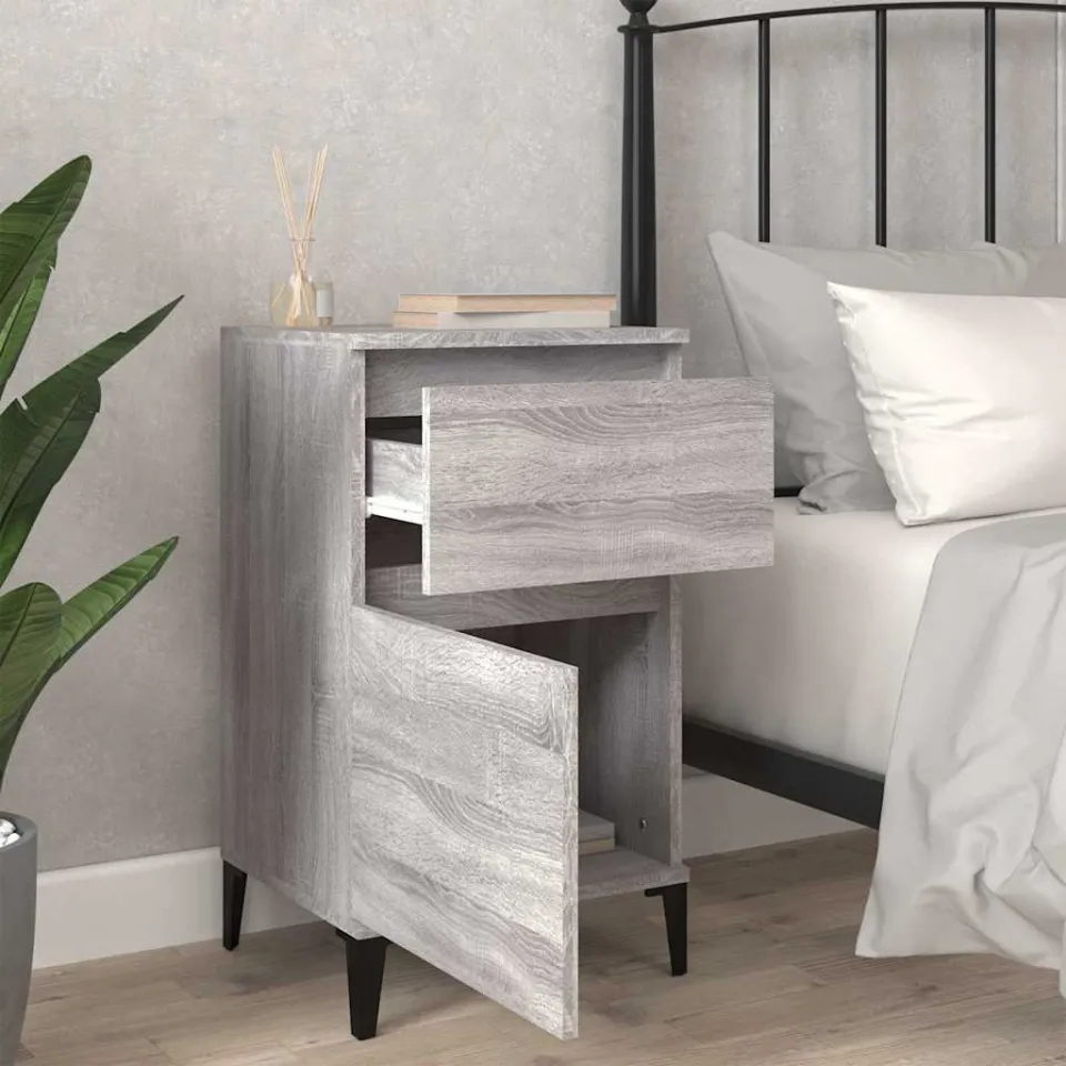 vidaXL Nachtkastjes 2 st 40x35x70 cm bewerkt hout grijs sonoma eiken, foto 3