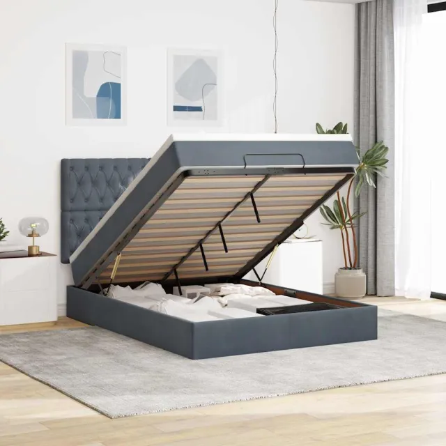 vidaXL Ottoman bed met matrassen en LED's 140x190cm fluweel grijs