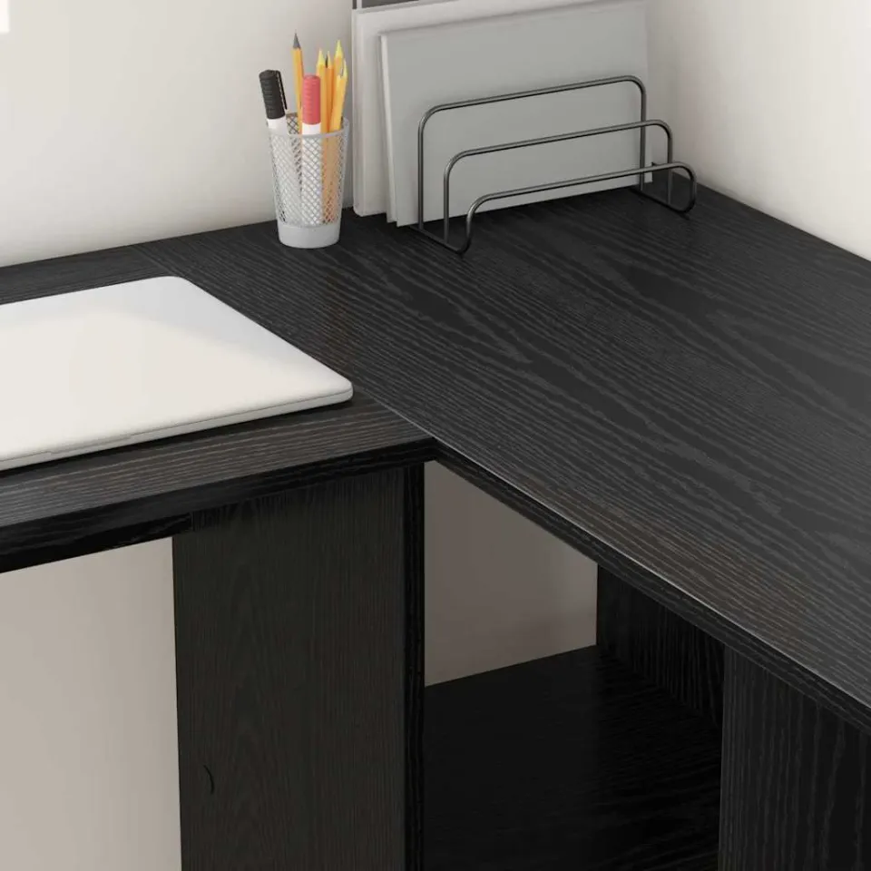 vidaXL Hoekbureau Zwart Eiken 142 x 102 x 73 cm Bewerkt hout, foto 3