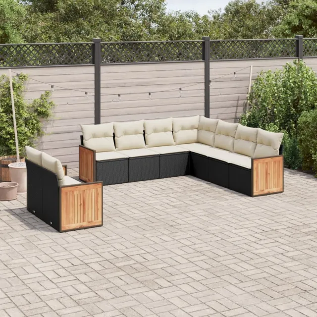 vidaXL 9-delige Loungeset met kussens poly rattan zwart, foto 2