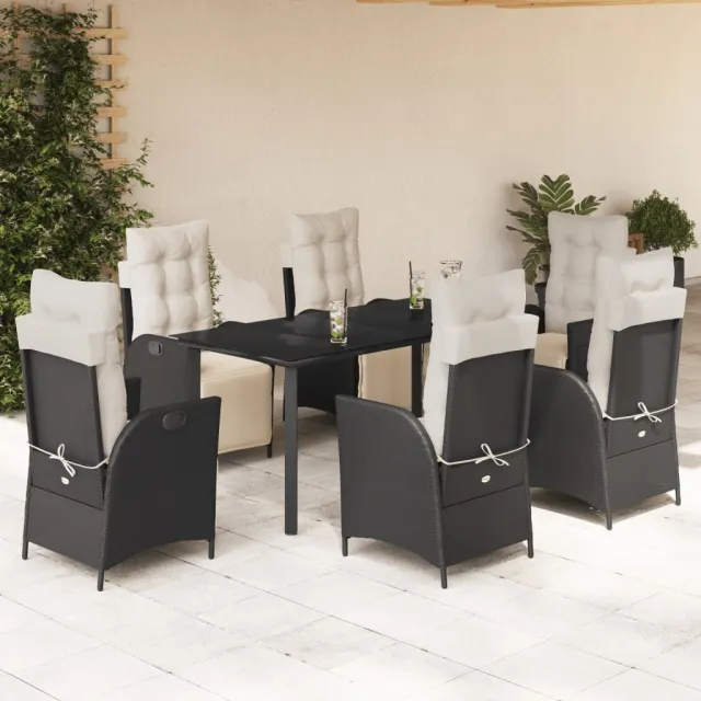 vidaXL 7-delige Tuinset met kussens poly rattan zwart, foto 2