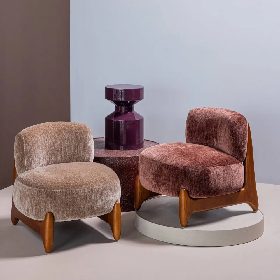 WOOOD Runi Fauteuil - Hout/Velvet - Paars/Bruin - 69x64x72, foto 4