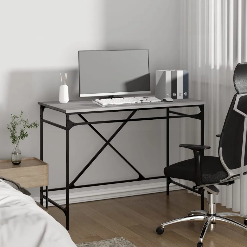 vidaXL Bureau 100x50x75 cm bewerkt hout en ijzer grijs sonoma eiken, foto 3