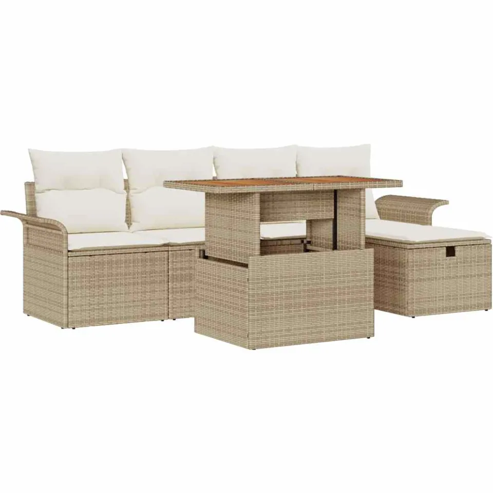 vidaXL Tuinbankenset 6 st Beige poly rattan