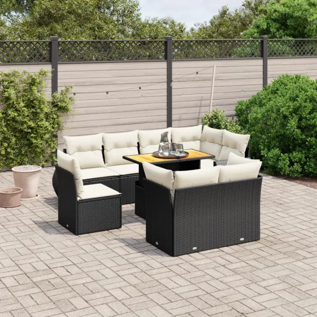 vidaXL 9-delige Loungeset met kussens poly rattan zwart, foto 2