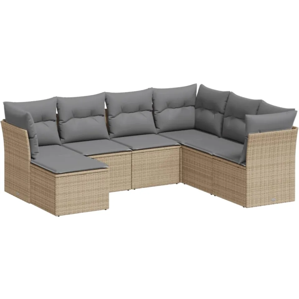 vidaXL 7-delige Loungeset met kussens poly rattan beige
