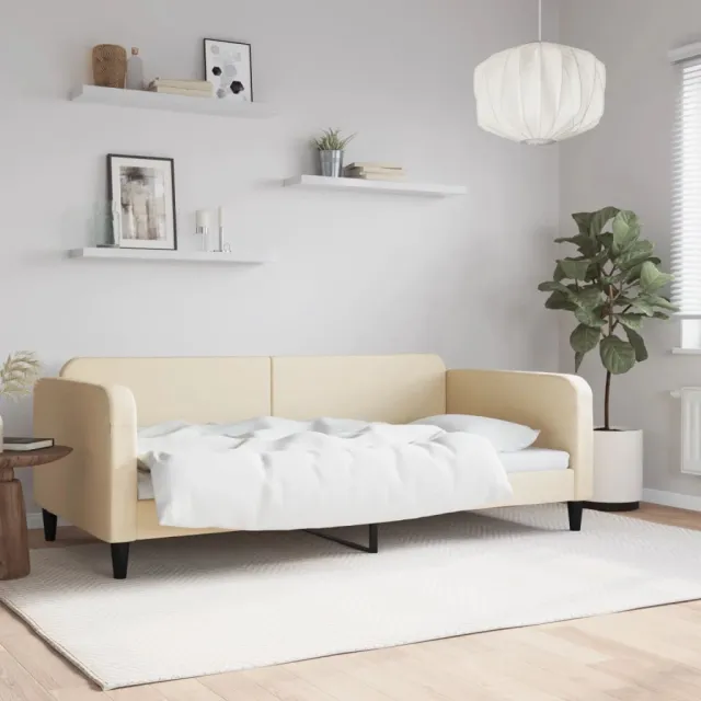 vidaXL Slaapbank 100x200 cm stof crèmekleurig