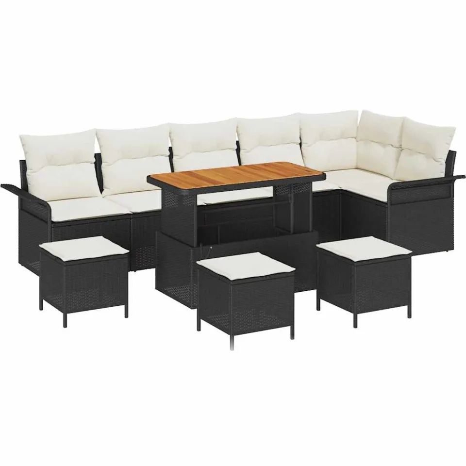 vidaXL Tuinbankenset 10 st Zwart poly rattan