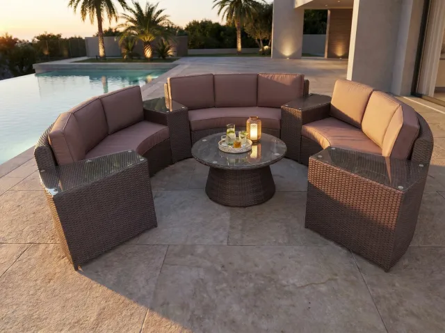 Vonato Loungeset 8-delig | Donkergrijs Wicker & Bruine Kussens | 4 Sofas | Aluminium Frame | incl. Tafels donkergrijs/ bruin