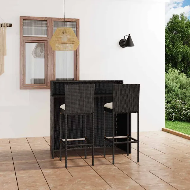 vidaXL 3-delige Tuinbarset met kussens zwart, foto 2