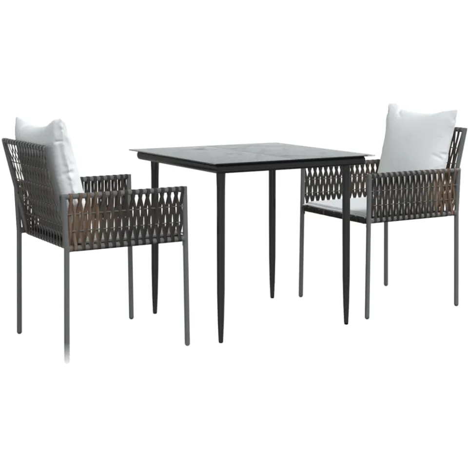 vidaXL 3-delige Tuinset met kussens poly rattan en staal Bruin