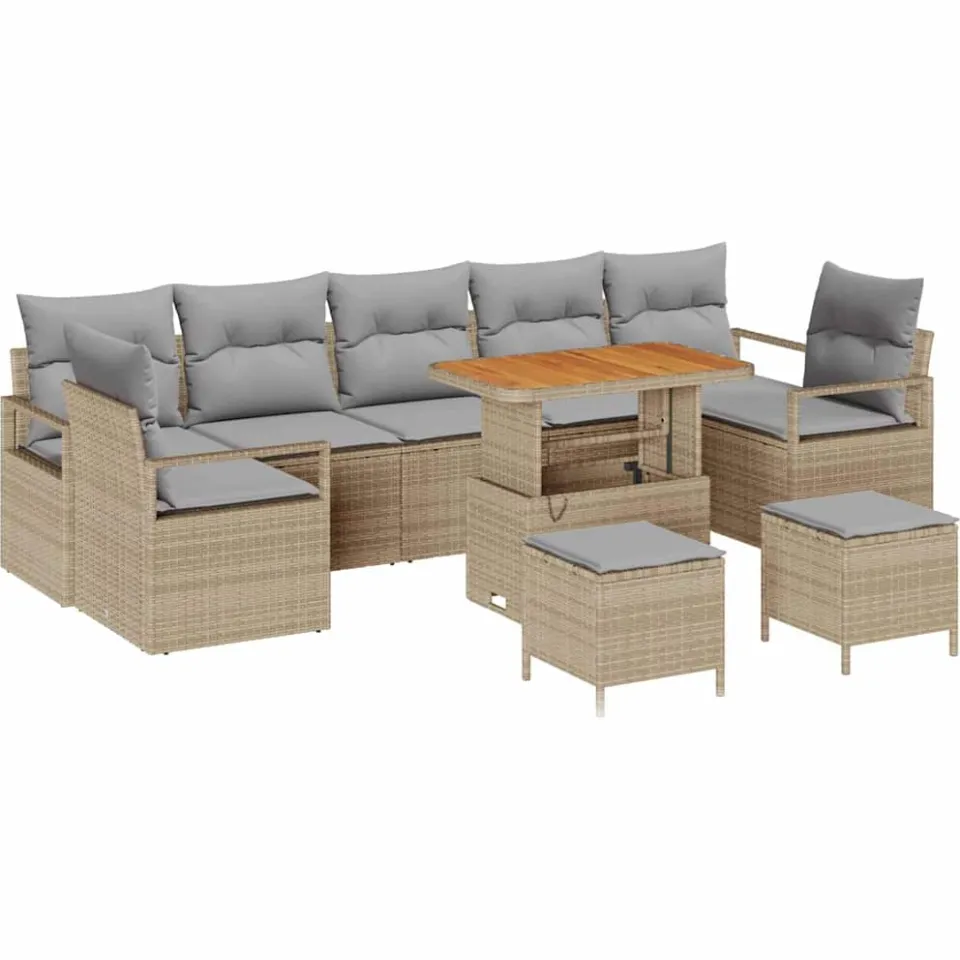 vidaXL Tuinbankenset 10 st Beige poly rattan